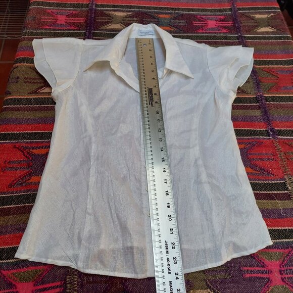 Flatiron Workshop Women Cotton Blend Button Down Shirt Top Blouse Flutter Sleeve - Picture 5 of 6